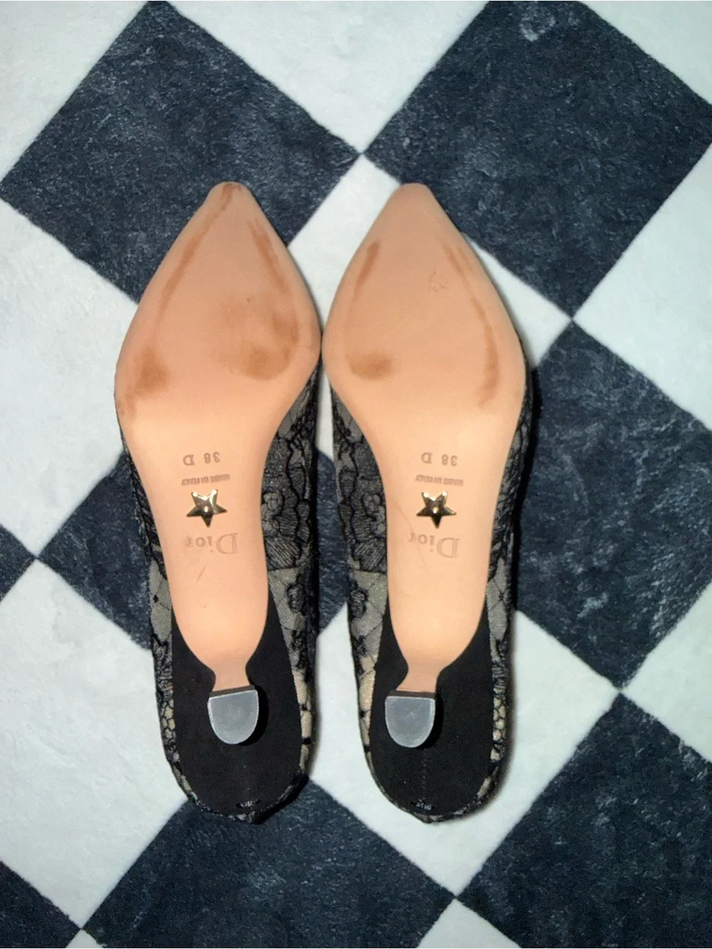 Dior Black Lace Pointed-Toe Heels with Nude Insole